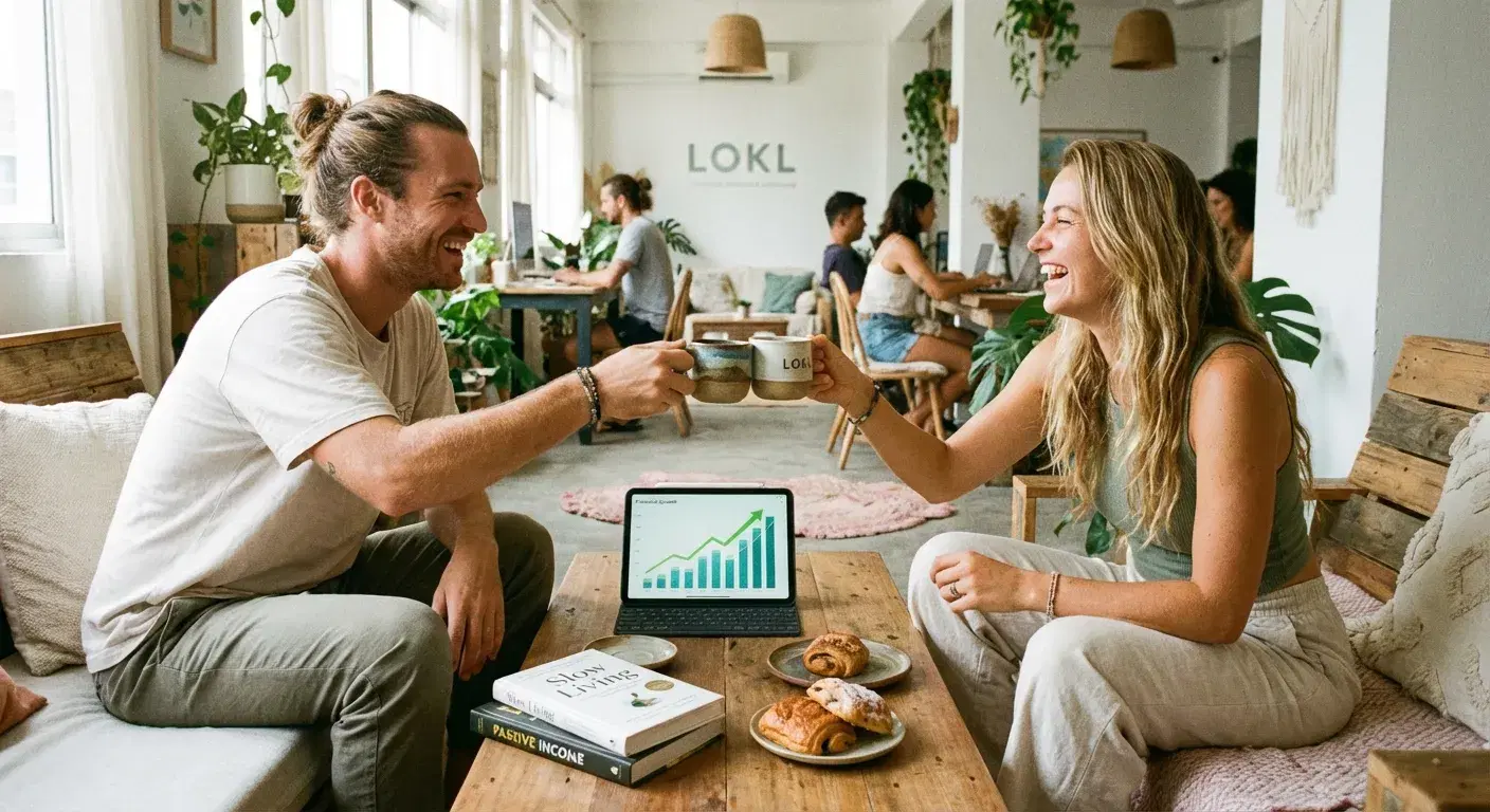 Personas felices conversando sin estrés gracias a su estabilidad financiera