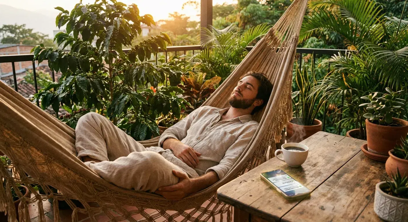 Libertad financiera y relajación: joven durmiendo mientras recibe notificaciones bancarias